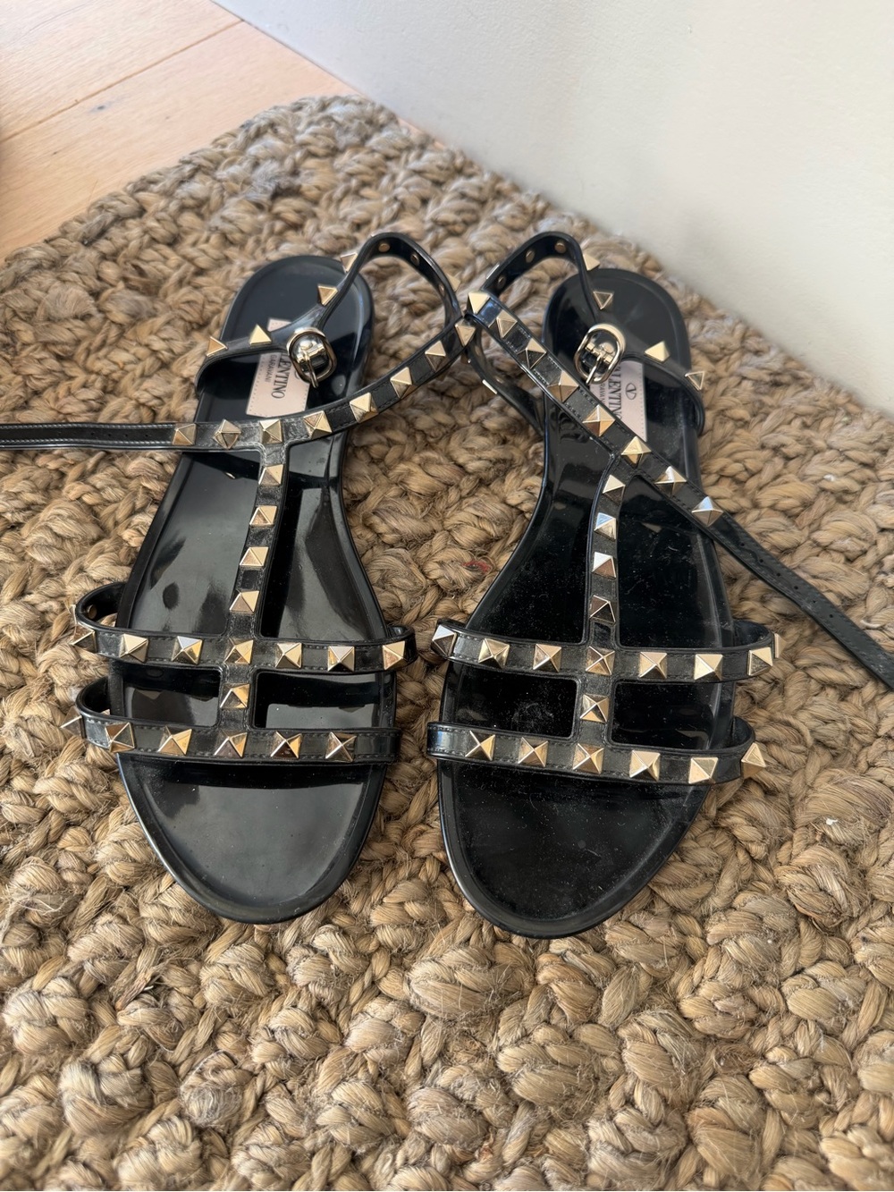 Vintage Valentino Flat Rubber Studded T-Strap Sandals